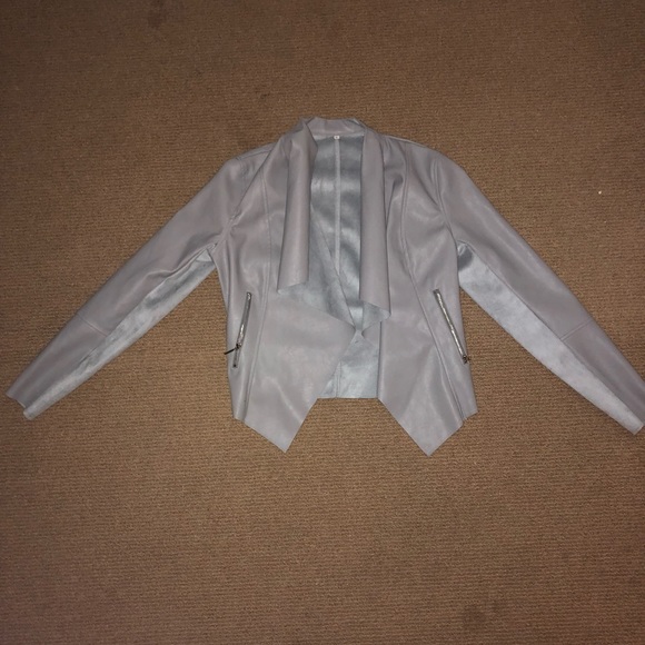Small Grey Lather Jacket with Suede Sleeves - Picture 2 of 3